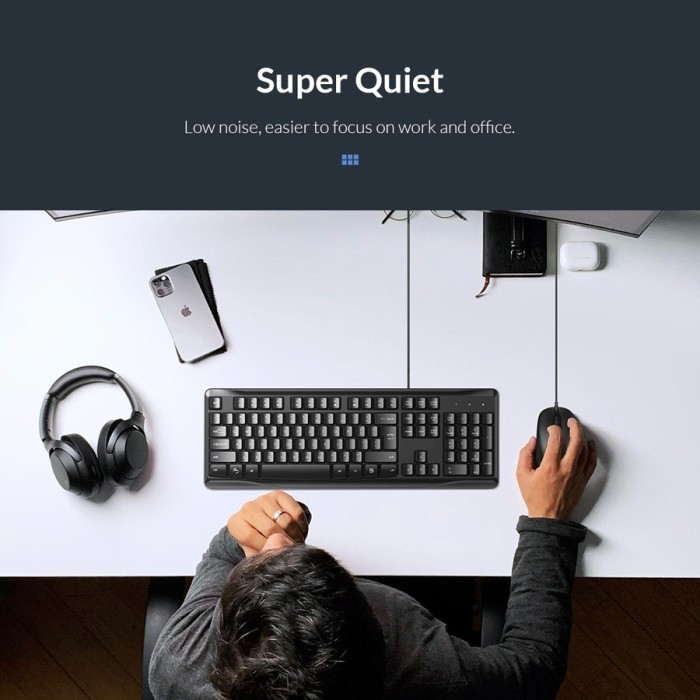 UGREEN Keyboard + Mouse Set Kabel USB Wired Combo For Komputer Laptop 90561