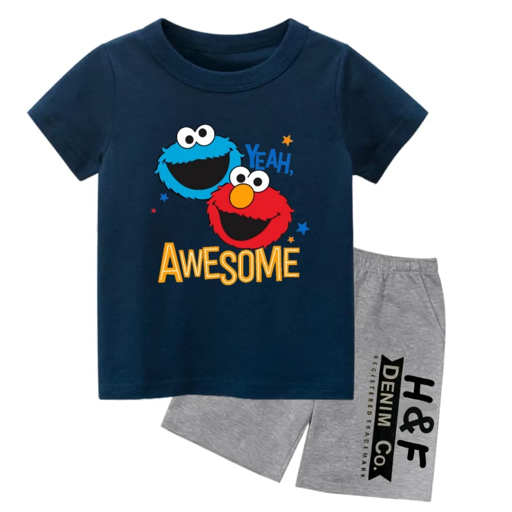 Rdkidzid SET Lengan Pendek Anak Laki Dan Perempuan Unisex Motif Elmo