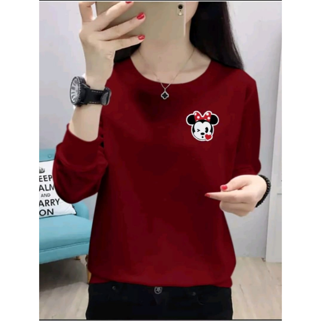 BAJU ATASAN TRENDY MINNIE MOS WANITA-KAOS WANITA LENGAN PANJANG MASA KINI DAN TERLARIS