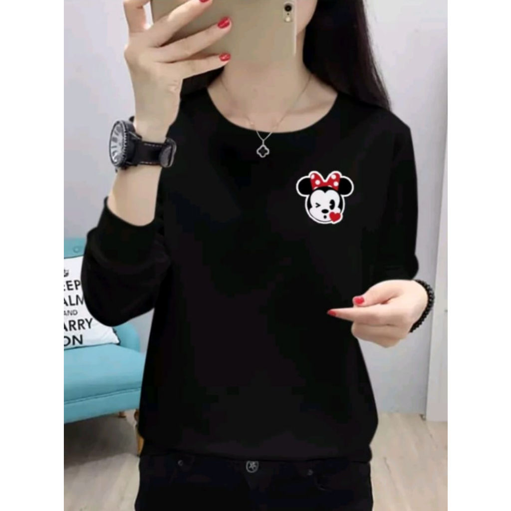 BAJU ATASAN TRENDY MINNIE MOS WANITA-KAOS WANITA LENGAN PANJANG MASA KINI DAN TERLARIS