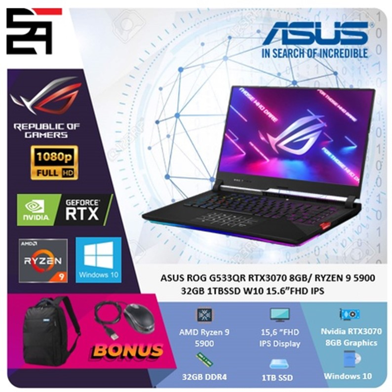 ASUS ROG G513QR RTX3070 8GB RYZEN 9 5900 32GB 1TB SSD W10 15.6 Inchi FHD IPS