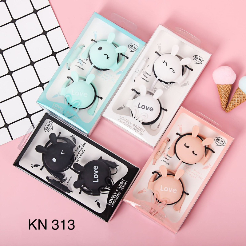 [KN-313] Headset Earphone Karakter Bentuk KEPALA KELINCI Ekspresi / Earphone Lucu RABBIT HEAD / Earphone On Ear Rabbit