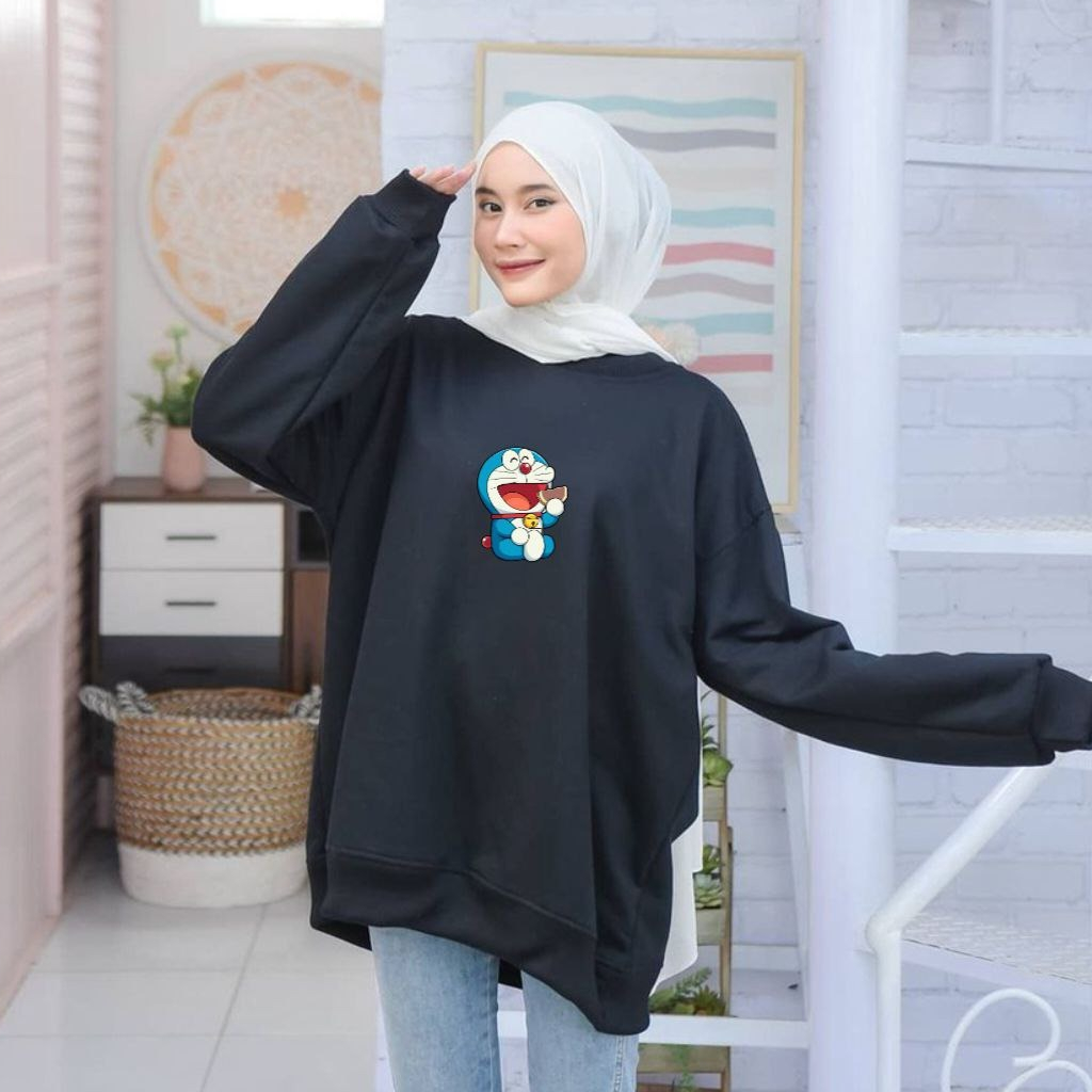 Sweater Wanita Crewneck Basic Doraemon