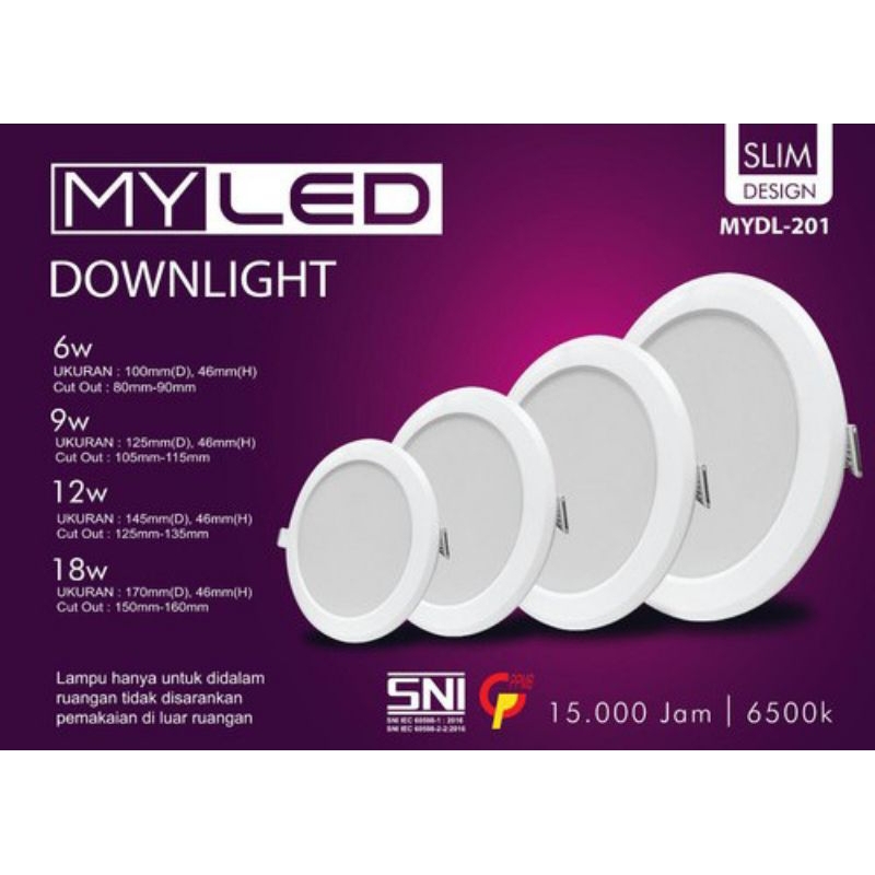 Downlight/Panellight/Lampu Plafon LED Slim Super Terang Sunsafe/Myled SNI