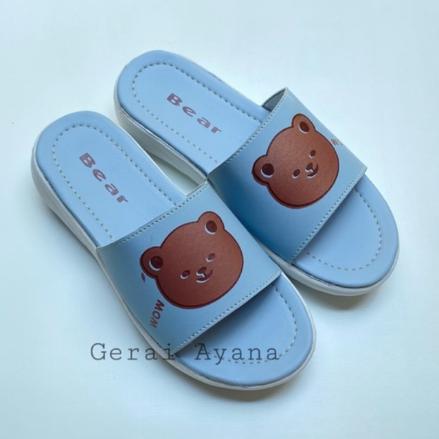 CUTE BEAR Sandal Slip On Teplek Wanita Pria - GRATIS BOX Sandal Wanita Nevada