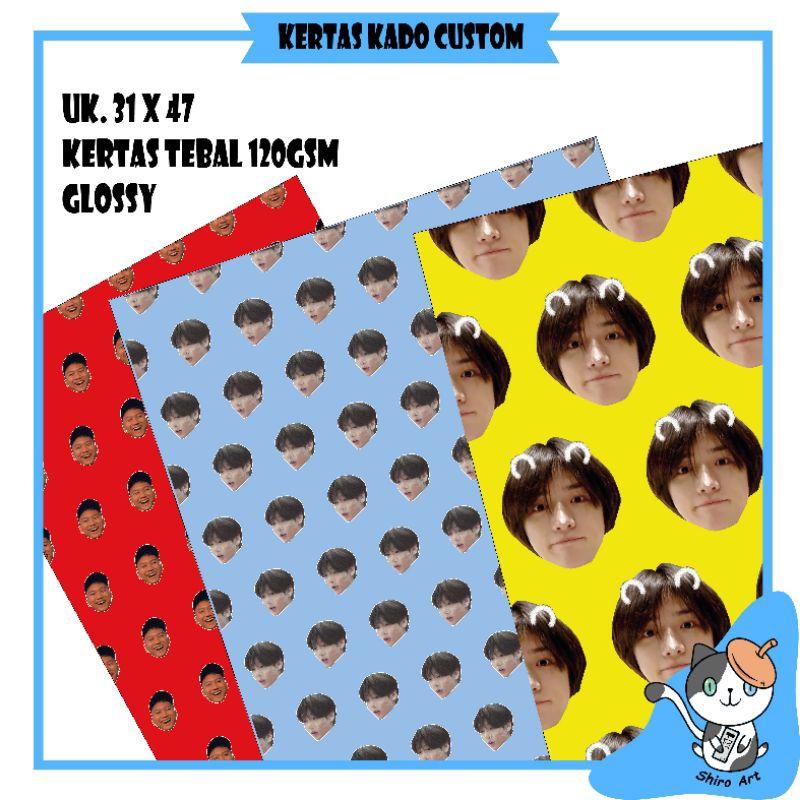 

KERTAS KADO CUSTOM || CUSTOM WRAPPING PAPER || KERTAS KADO GAMBAR MUKA || KERTAS KADO CUSTOM UNTUK DOI
