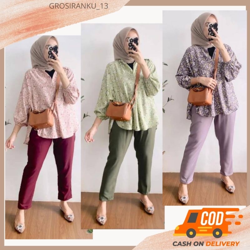 NAREYA SET BUNGA , ZARA SET CELANA , SETELAN WANITA ZARA , SETELAN SALUR