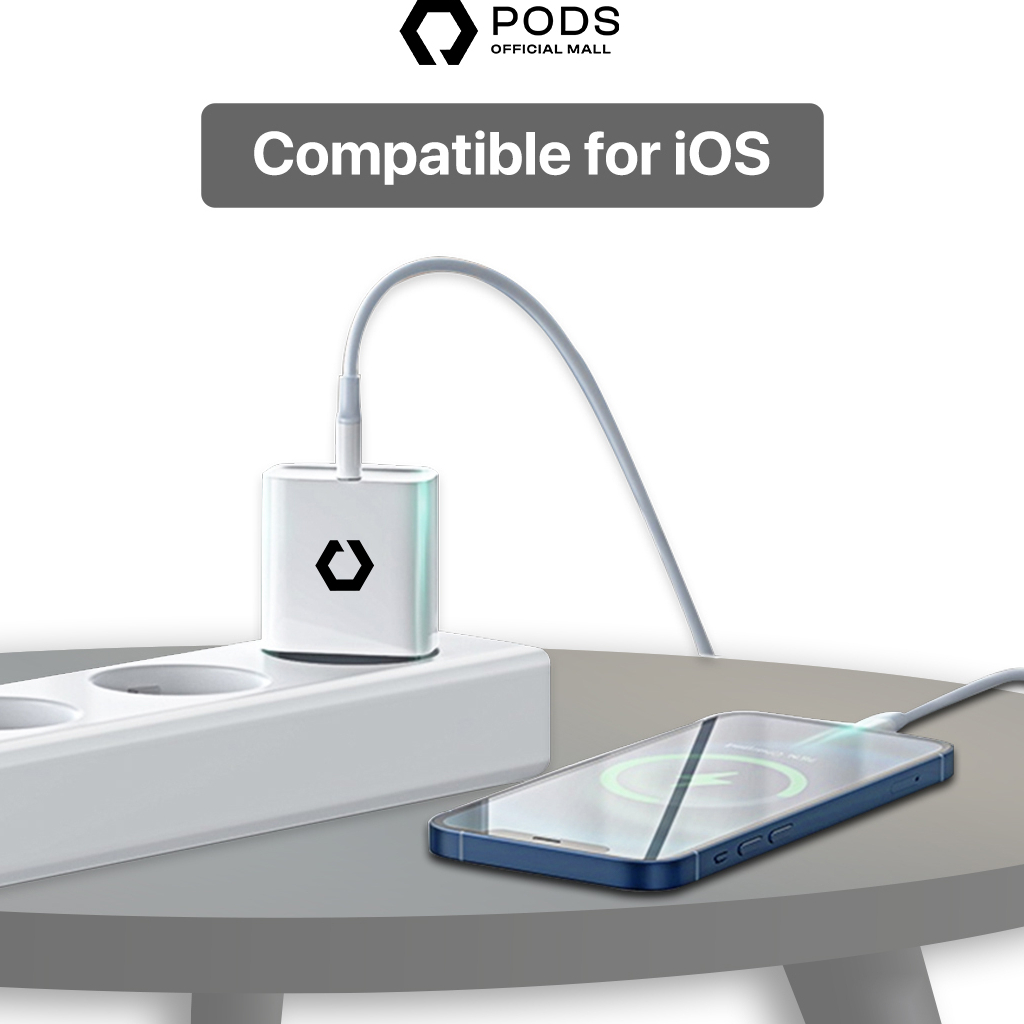 CHARGER 20W Fast Charging - USB to Lightning [Fullset Cable + Adaptor] By Pods Indonesiaaaaa