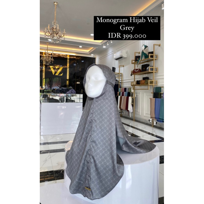 Monogram hijab veil grey - Vivi Zubedi
