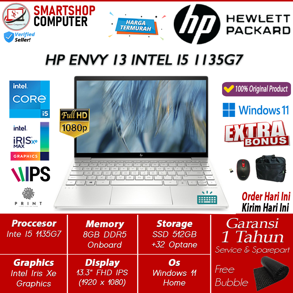 Laptop Ultrabook HP ENVY 13 INTEL I5 1135G7 8GB 512GB + 32GB OPTANE IRIS XE 13 FHD IPS WIN11