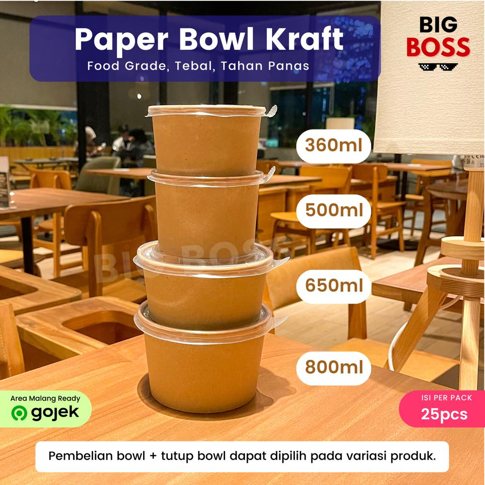 [ISI 25PCS] Paper Bowl Kraft Coklat Laminasi / Mangkok Kertas  + Tutup / Paper Rice Bowl