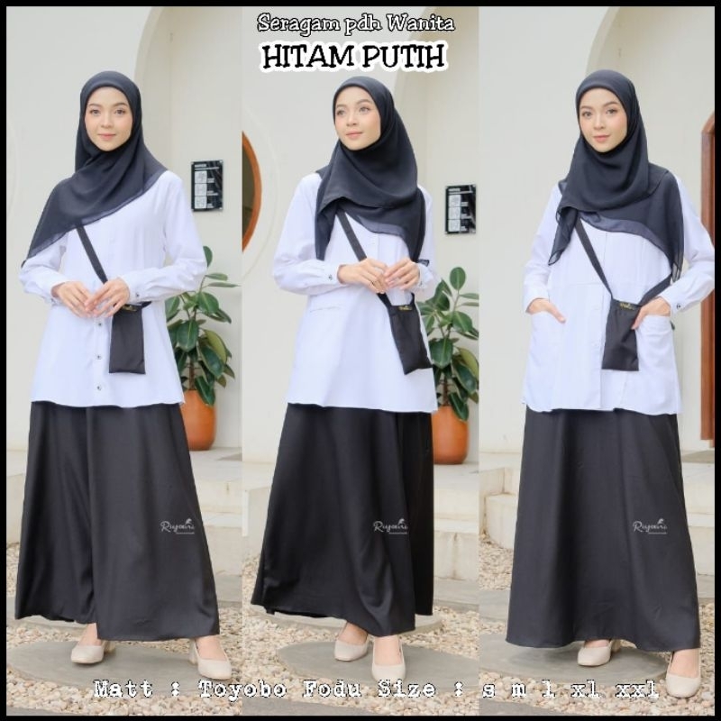 Gamis Hitam Putih Toyobo Fodu Seragam Pns Guru Putih Hitam Wanita by Riyani