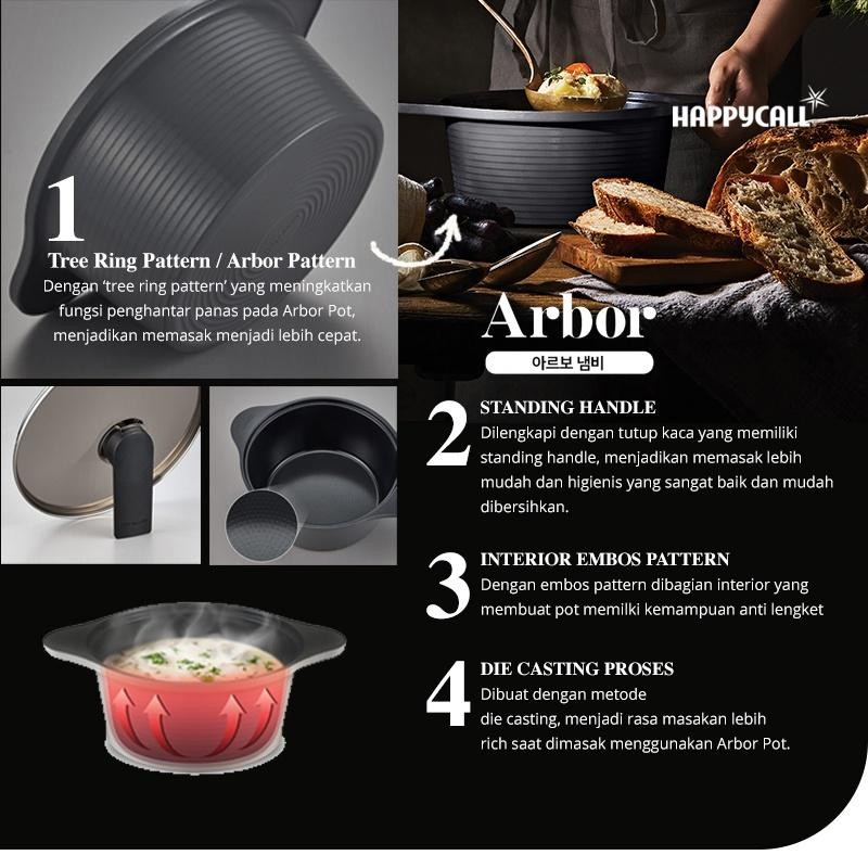 Happycall Arbor Pot 20cm High Grey + Glass Lid Happy Call Panci Korea