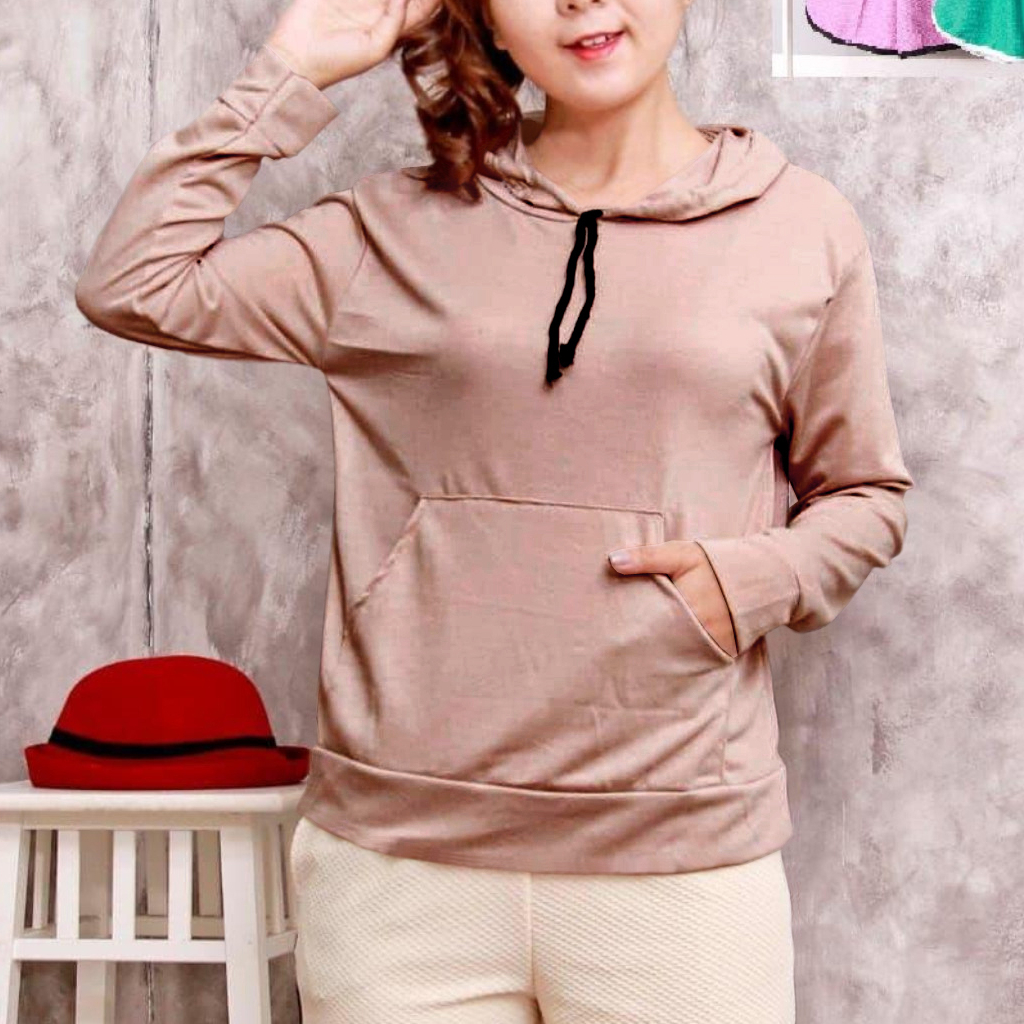 FenishaStore Sweater Hoodie Polos Wanita Trendy Ukuran M-L-XL-XXL Bahan Babyterry Bisa Bayar Ditempat COD