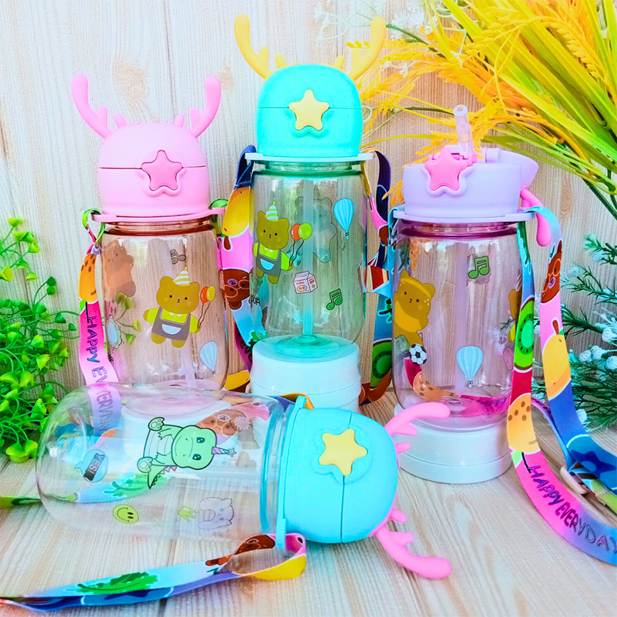 Botol Minum Tanduk Rusa Tali Sedotan BPA Free Anak Sekolah TK SD PG