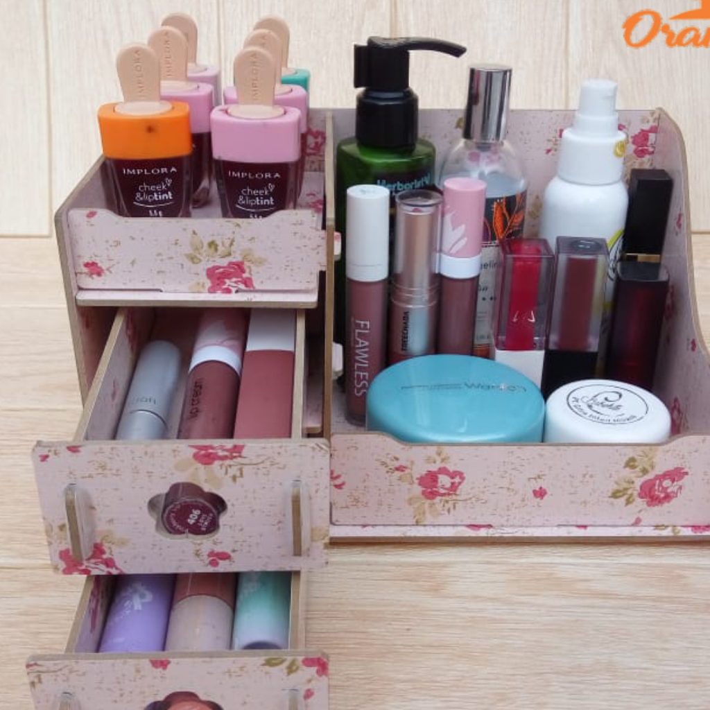 Rak Susun Kosmetik Motif Bunga Rak Makeup Tingkat