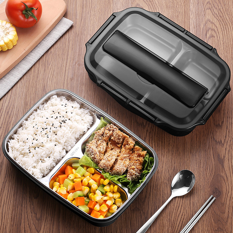 Kotak Makan Besar Stainless Steel 3 / 4 Sekat Anti Tumpah Tahan Panas Bento 1000ml