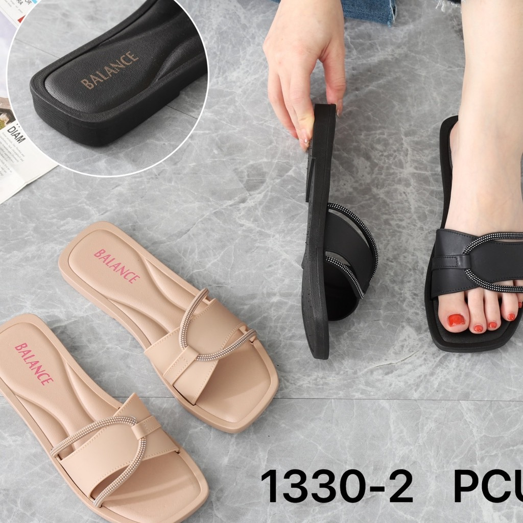 Sandal Selop Wanita Karet Import BALANCE Ban 1 Sol Tipis / 1330-2B