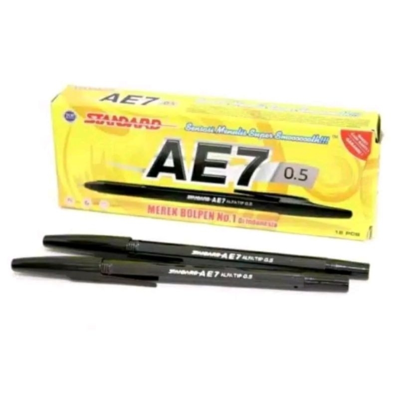 

Standard AE7 0.5 Pulpen Pena Warna Hitam 1 Pak Isi 12 Pcs Gratis 1 Pcs