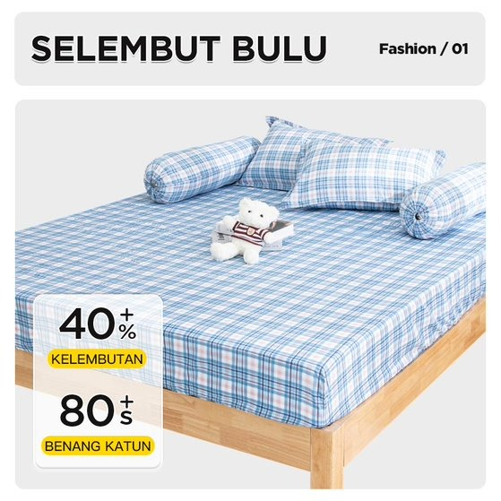 Barnik88 Sprei Motif Kotak-kotak Free 2 Sarban +2 Sargul Bahan Adem dan Lembut Anti Luntur