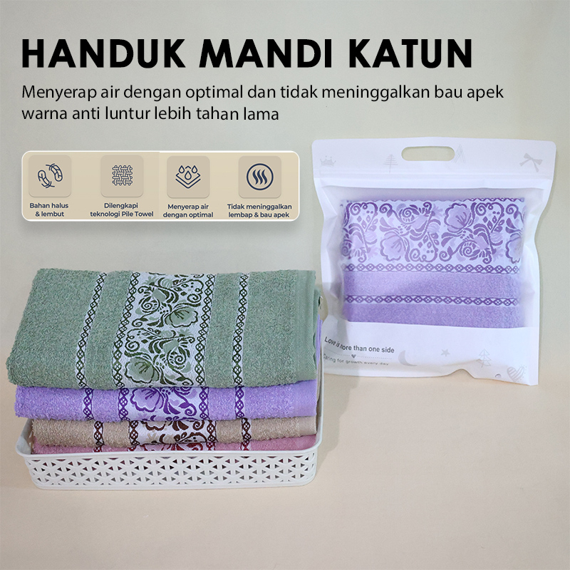 Handuk Mandi Kemasan Premium Motif Cantik Daya Serap Tinggi Tebal &amp; Lembut High Quality -J3A2