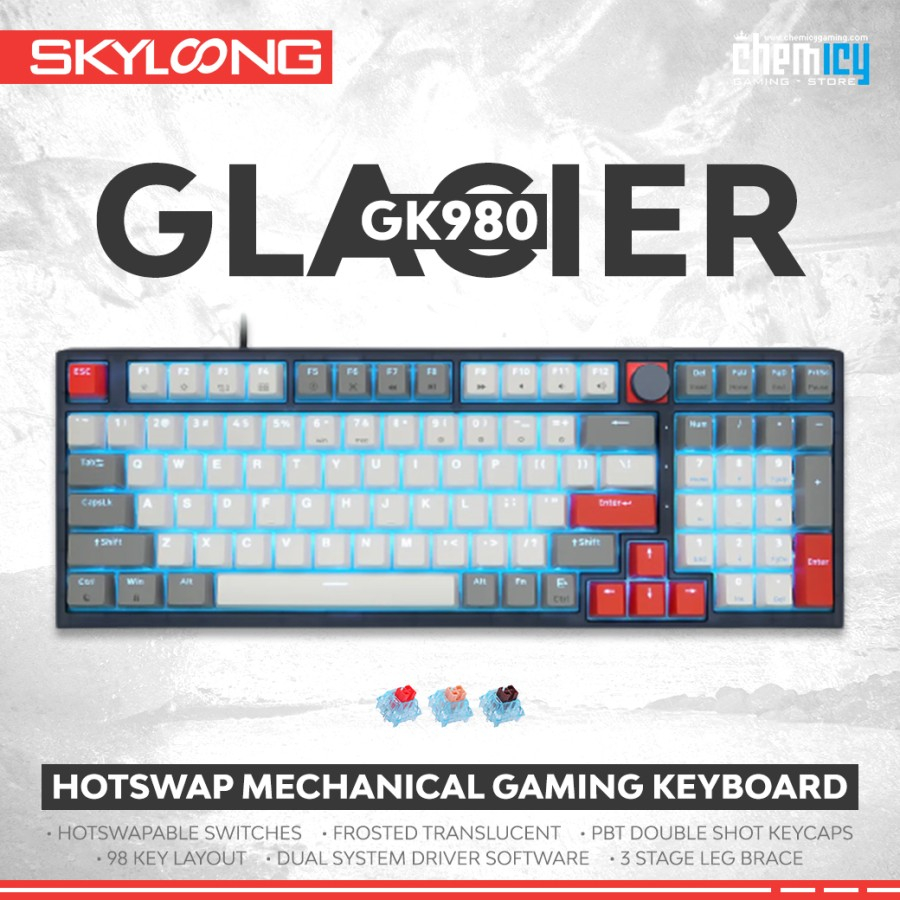 Skyloong GK980 Glacier Gray White Red Mechanical Gaming Keyboard