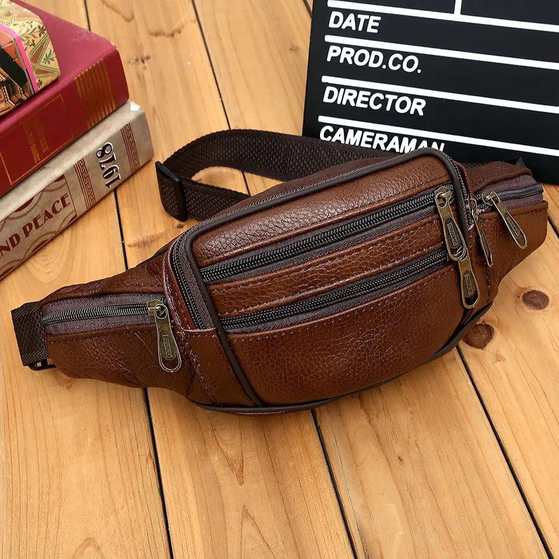 Tas Pinggang Pria Kulit Sapi Asli Waistbag Polos Import