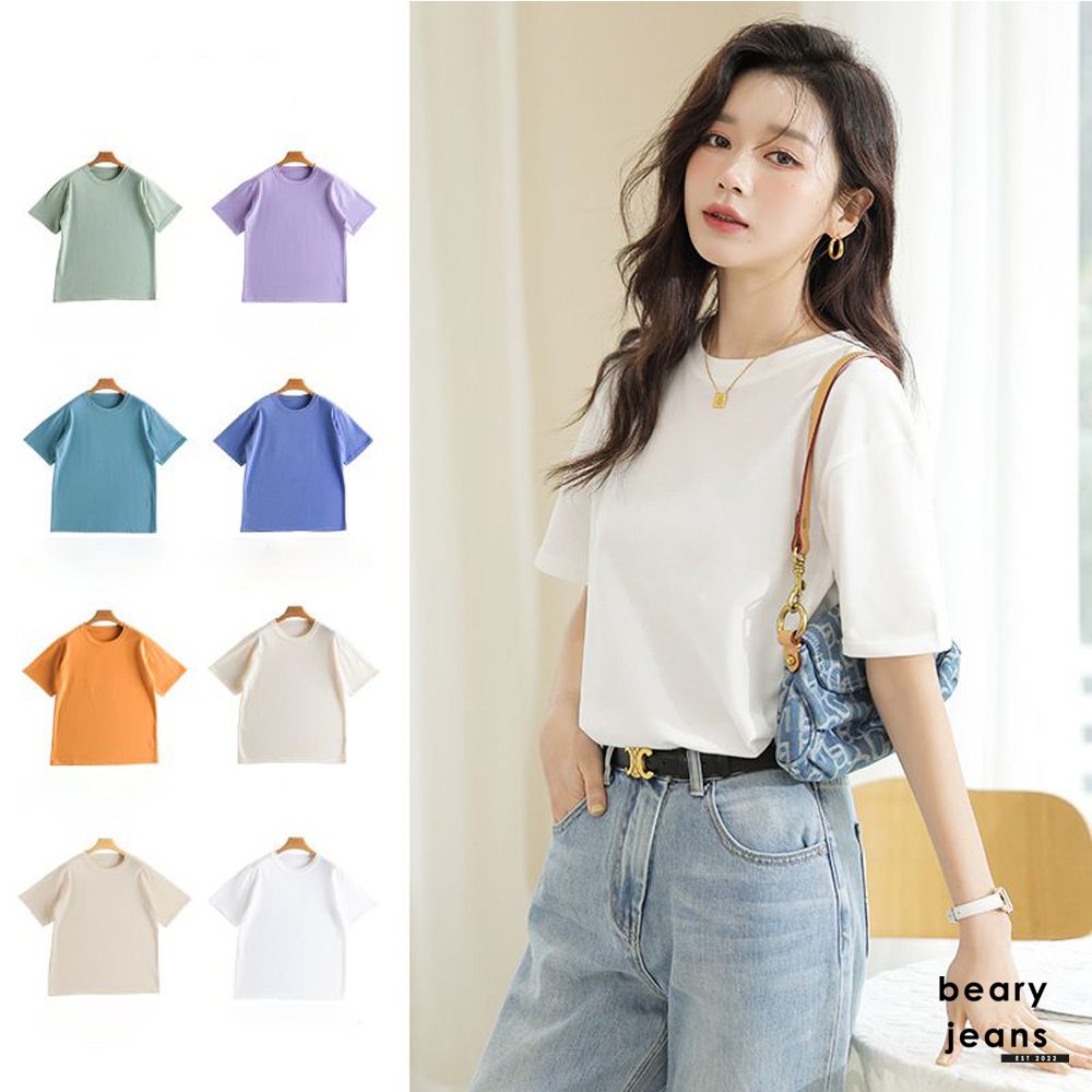 BEARYJEANS T-shirt Kaos Polos Lengan Pendek Wanita Color Retro Import Premium Korean Style Atasan Lengan Pendek - BJ079