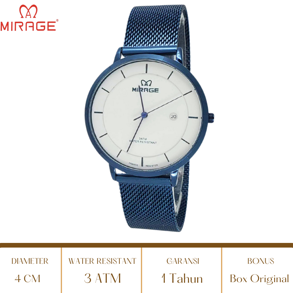 Mirage Watch Official Jam Tangan Pria Mirage Blue Navy Biru 8677 Rantai Pasir M