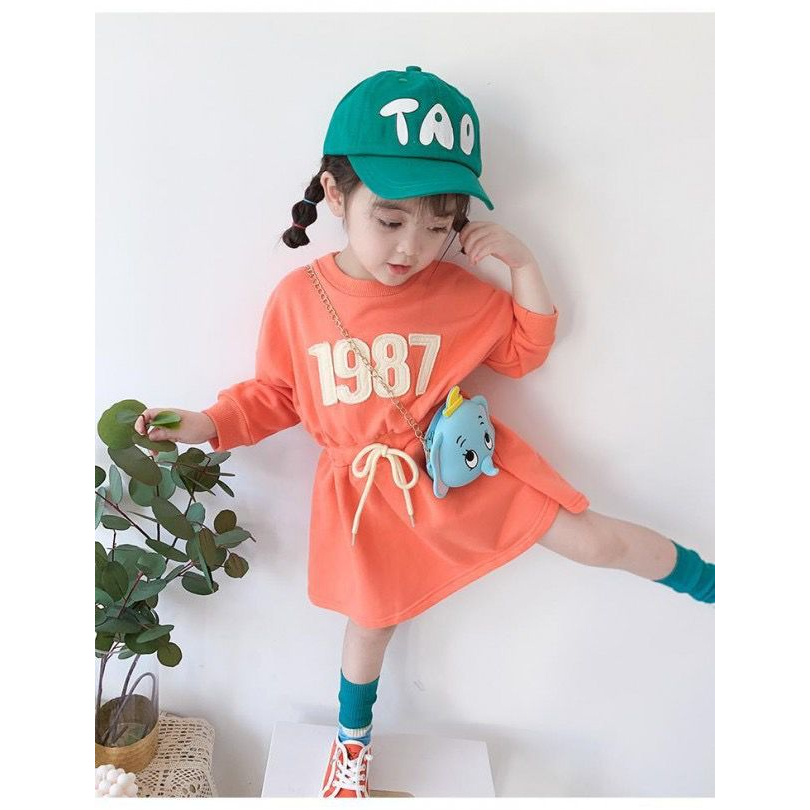 Dress Sweater Anak Perempuan Sporty Orens 1987 Pinggang Tali Serut