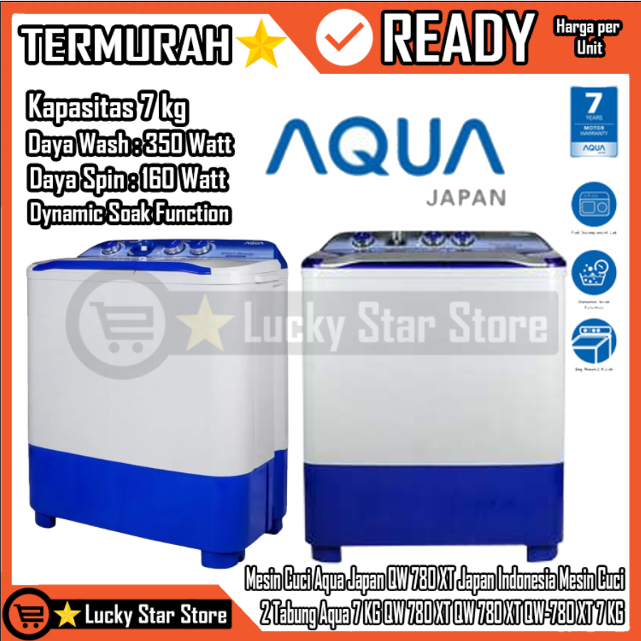 [Kargo] Mesin Cuci Aqua Japan QW 780 XT Japan Indonesia Mesin Cuci 2 Tabung Aqua 7 KG QW 780 XT QW 7