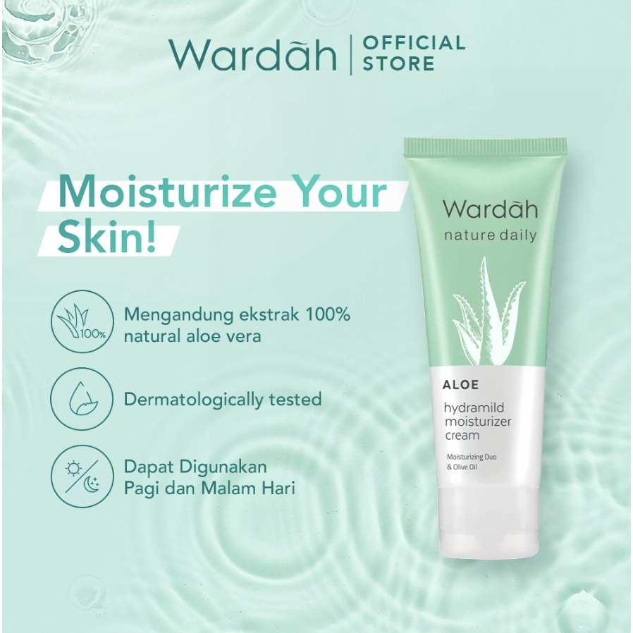 Wardah Nature Daily Aloe Hydramild Moisturizer Cream 40 ml - Pelembab dengan Olive Oil