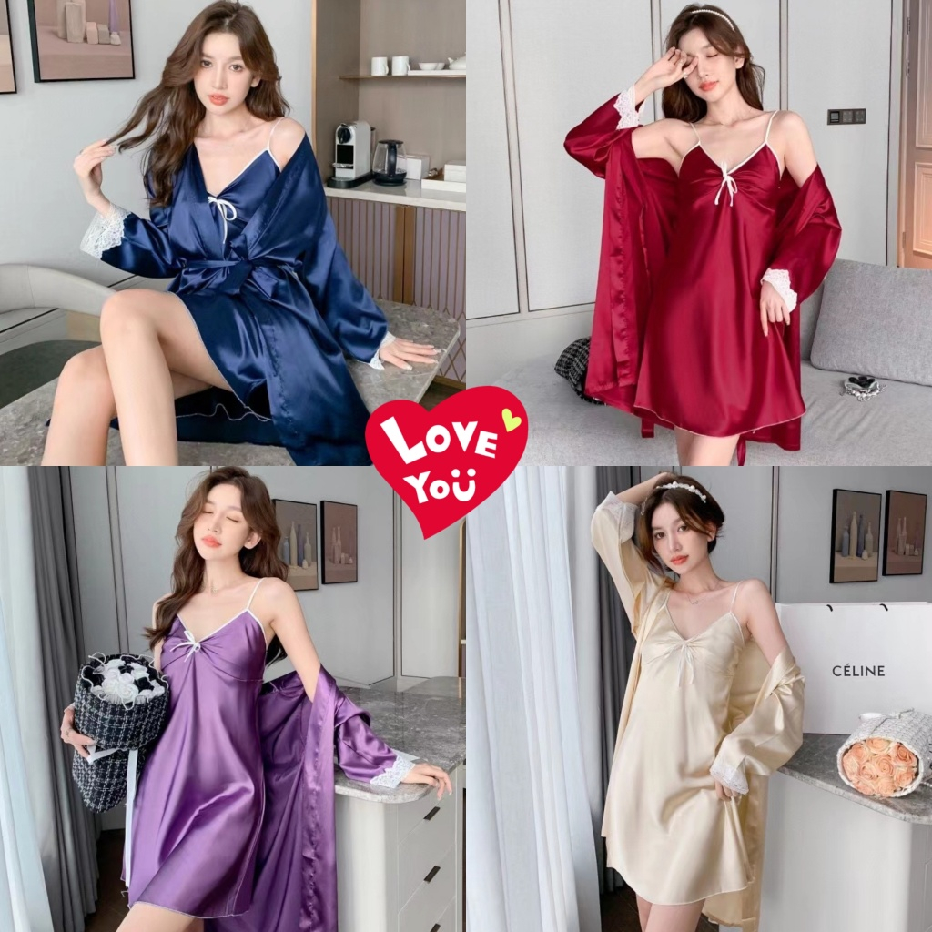 2 IN 1 KIMONO DRESS SATIN 2 IN 1 IMPORT PREMIUM (TANKTOP DAN KIMONO)