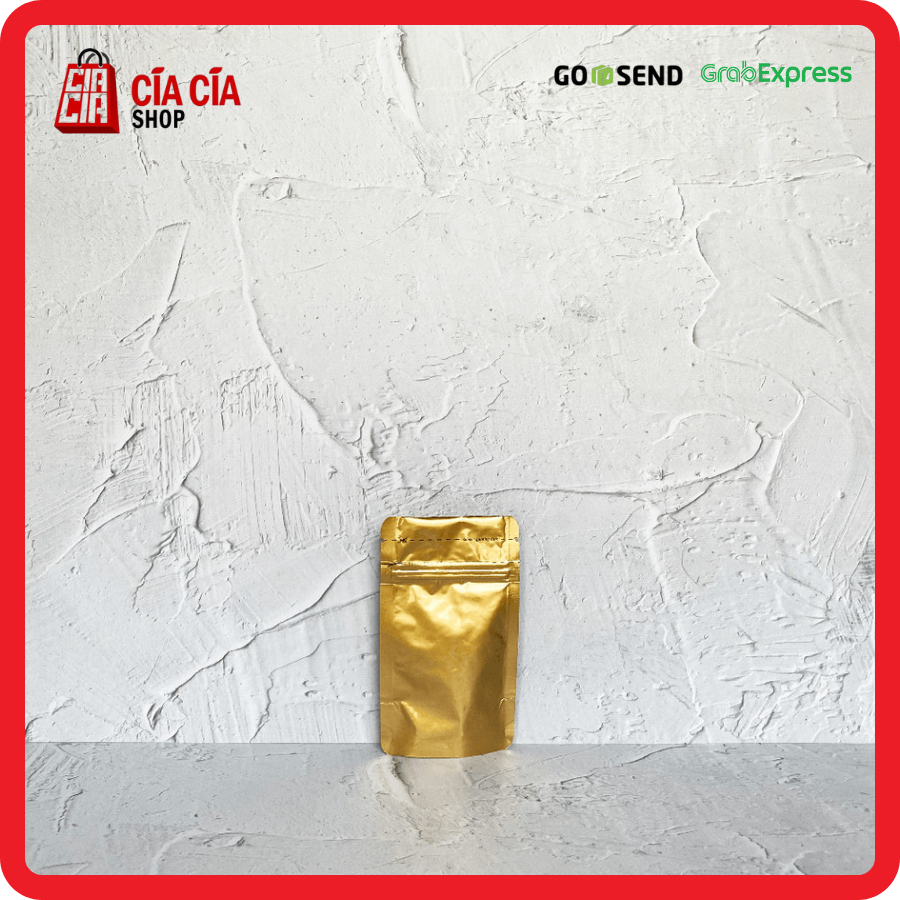 Kemasan Standing Pouch Zipper Alu Gold - Food Grade Kedap Cahaya 9x15