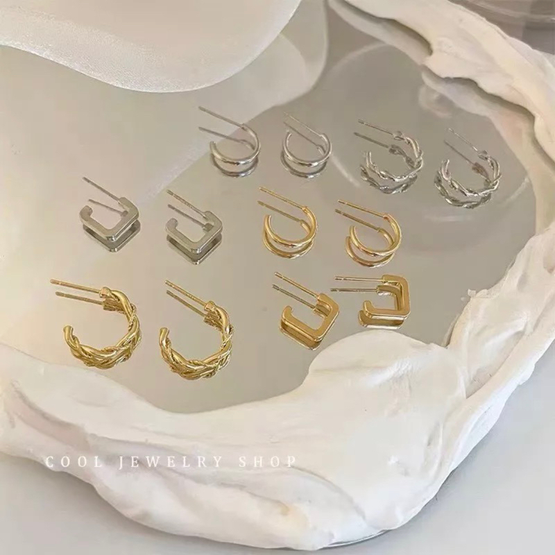 3 SETS EARINGS / anting 3 pasang / anting gold / anting korea anting bulat anting persegi