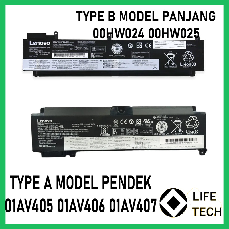 Baterai Laptop LENOVO T460S T470S 01AV405 01AV406 01AV407 00HW024 00HW025 00HW022 00HW023 SB10J79004 SB10F46463