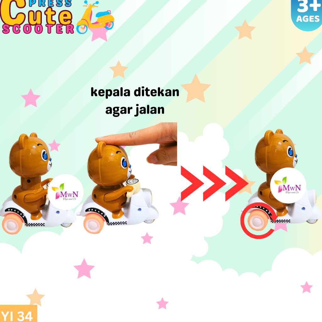 MWN Mainan Anak Press and Go Cute Scooter / Sekuter YI 34