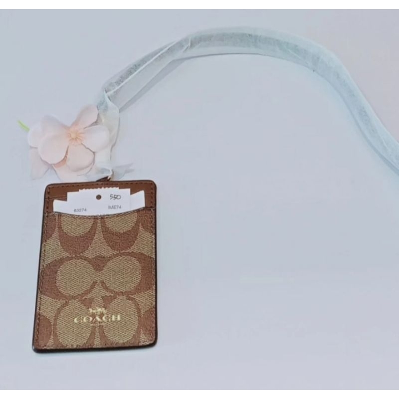 

coach lanyard signature brown
