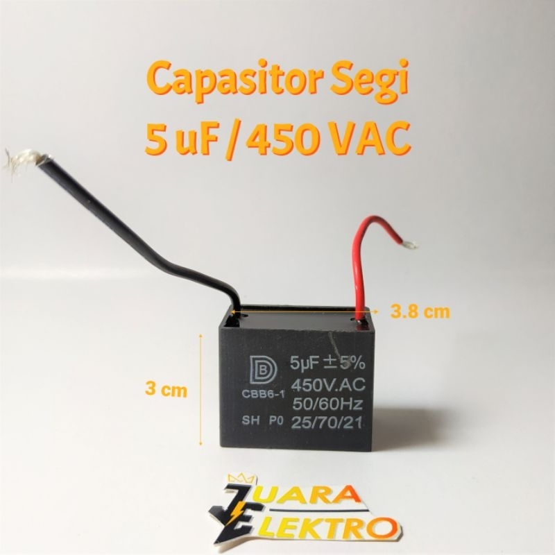 Kapasitor Mesin Cuci 5uF / 450V | Capasitor Mesin Cuci 5 uF 450VAC Segi