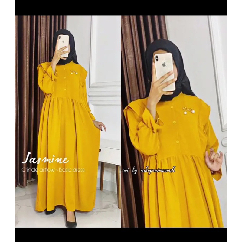 Jasmine Gamia Crincle Airflow Ld110cm/Gamis Polos Rempel Busui Premium