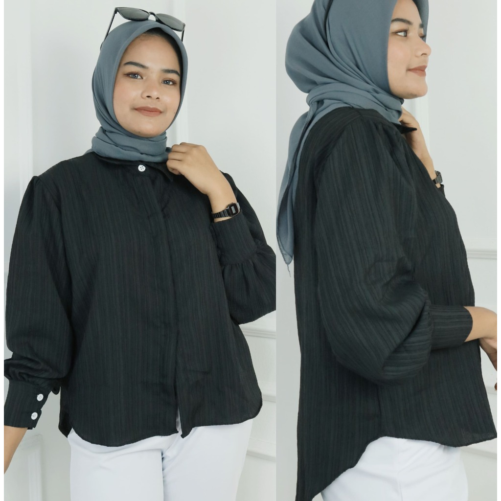 BLOUSE WANITA LOURYN SHIRT BLOUSE BO BAHAN LADY CRUSH KACING DEPAN / BUSUI SIZE M L XL BLOUSE POLOS 
