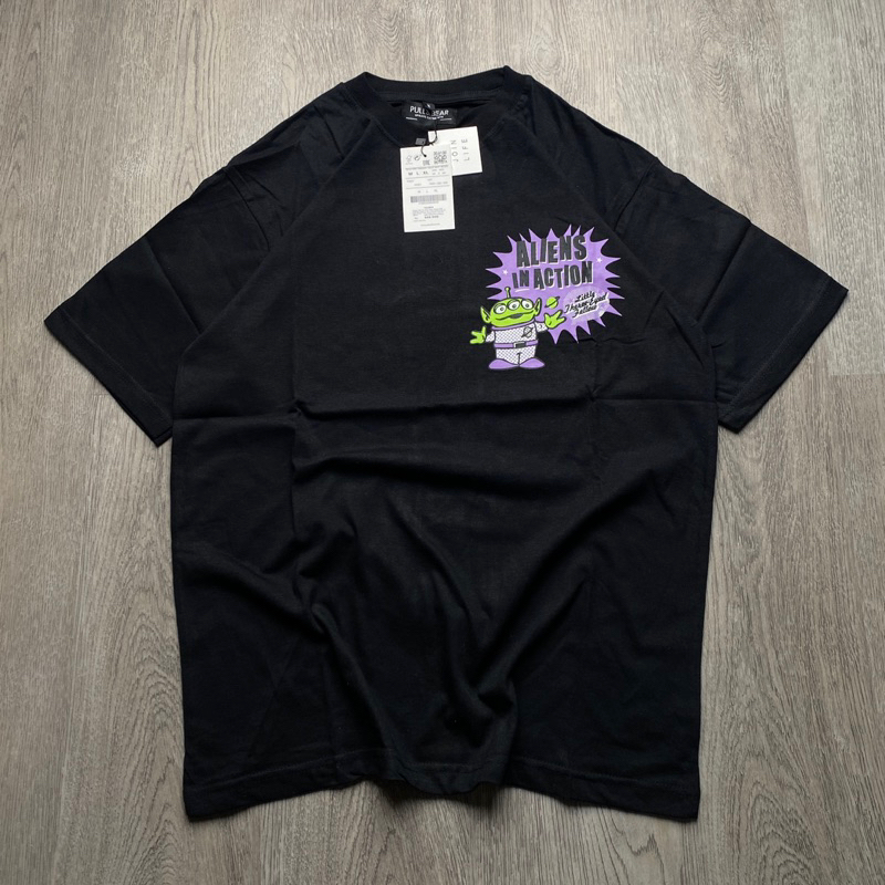 Kaos PULL&amp;BEAR - ALIEN INACTION Hitam Fulltag + Label Mirror 1:1 Original premium