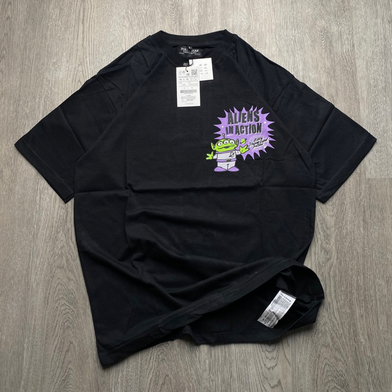 Kaos PULL&amp;BEAR - ALIEN INACTION Hitam Fulltag + Label Mirror 1:1 Original premium