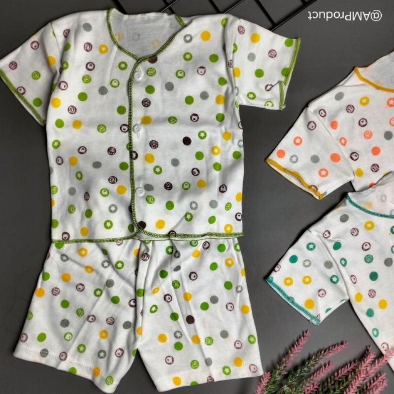 stelan pendek baju celana bayi polkadot newborn