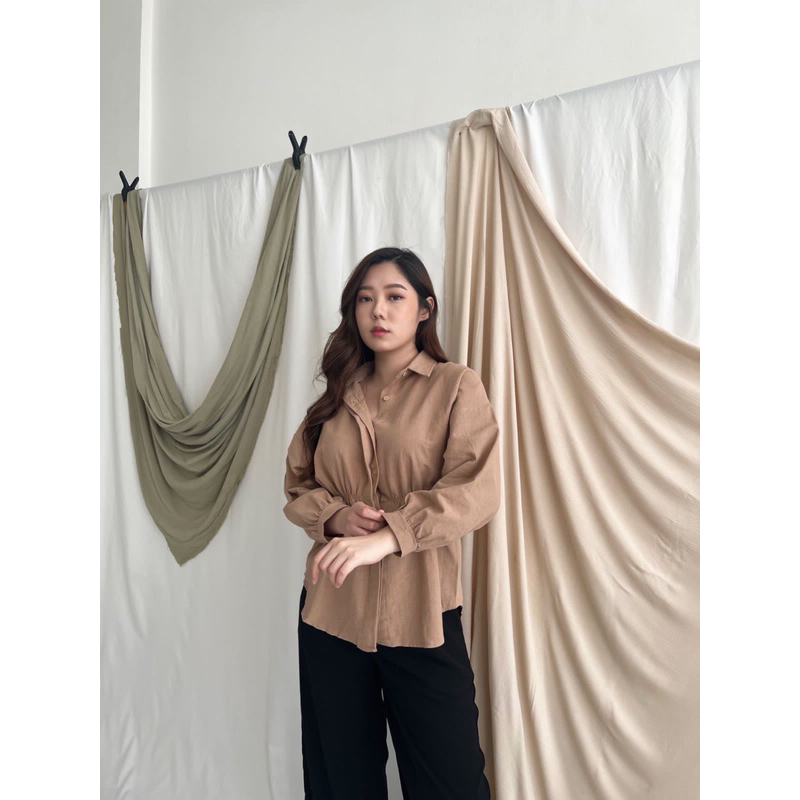 Audrina Blouse Linen Shirt | Blouse premium kantor | Atasan Hidden Button | kemeja daily kantor kuliah