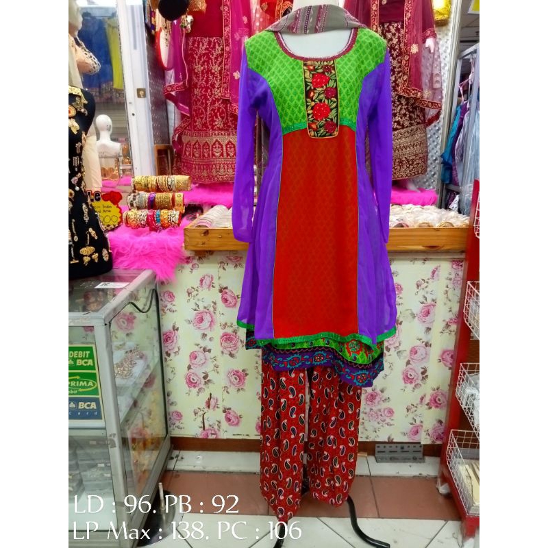 Kurti Set Patiala Salwar Kameez Lengan Panjang Baju India wanita perempuan Lengkap Celana Selendang Gopi Nandhini Ishita