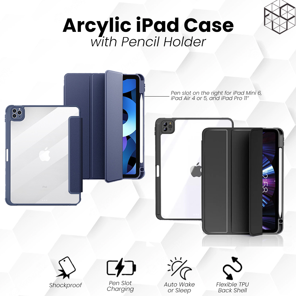 Acrylic iPad Transparent Case Shockproof Pencil Holder for iPad Mini 6 8.3&quot; / 5th-6th Gen 9.7&quot; / 7th-9th Gen 10.2&quot; / 10th Gen 10.9&quot; / Air 4 and 5 10.9&quot; / Pro 2018-2022 11&quot;