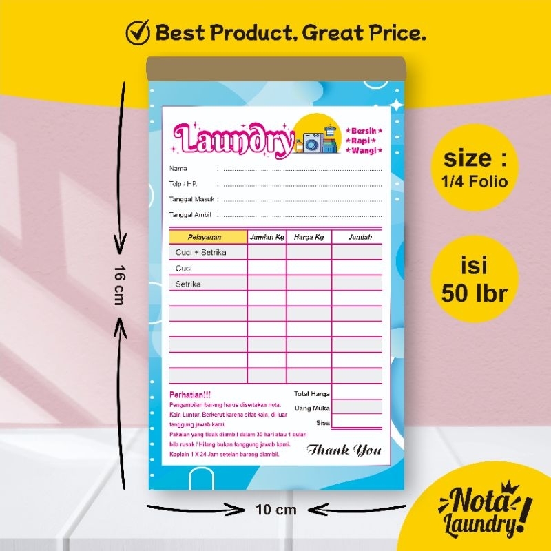 

Nota Laundry 1/4 folio, Nota full Color, Nota Laundry Murah