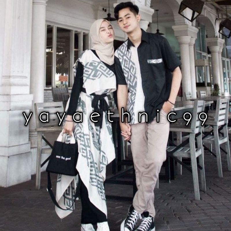 Set Couple Baju Kondangan, Couple Prewed, Kemeja Ethnic Tenun, Dress Tenun Troso