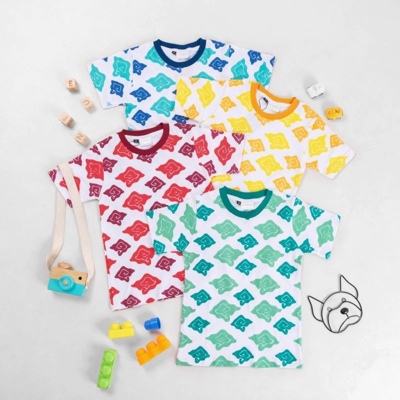 Baju kaos anak full set satu stelan unisex pria wanita 1 - 9 Tahun atasan dan bawahan